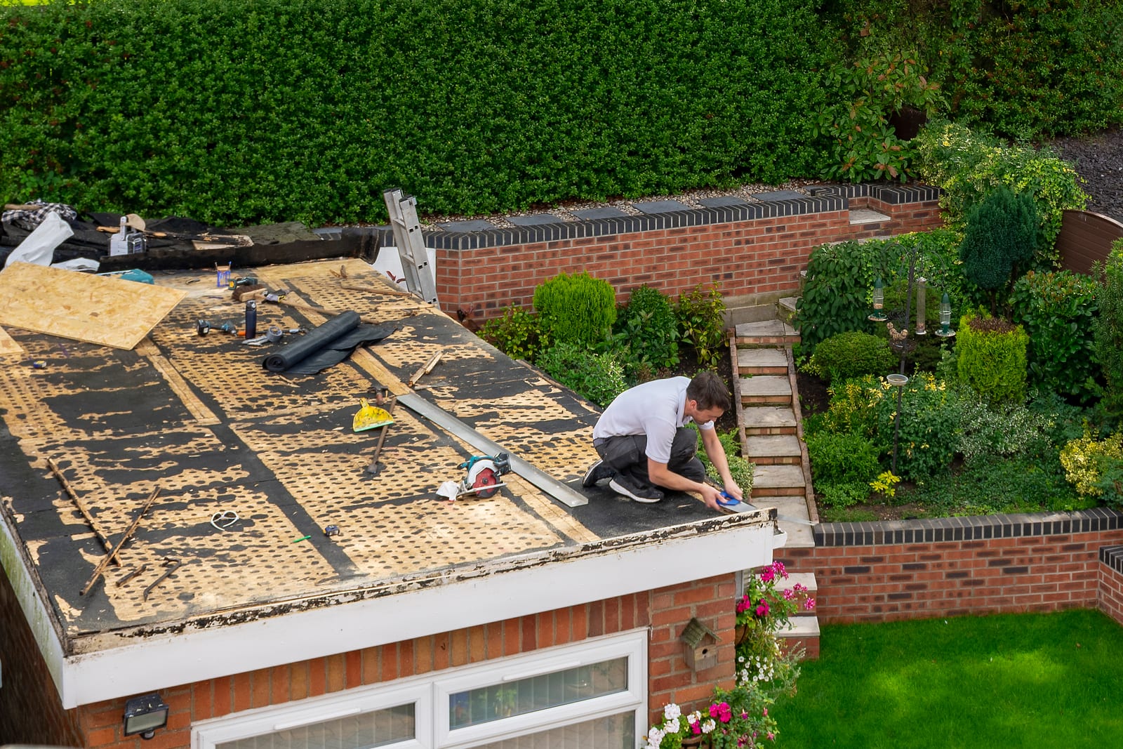 A newly finished flat roof on a home